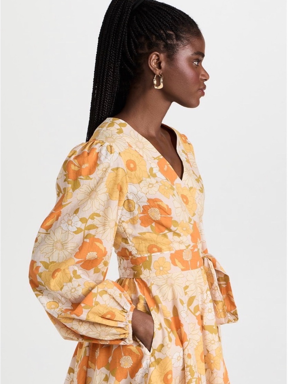 Floral Tie-Waist Mini Dress in Orange & Cream